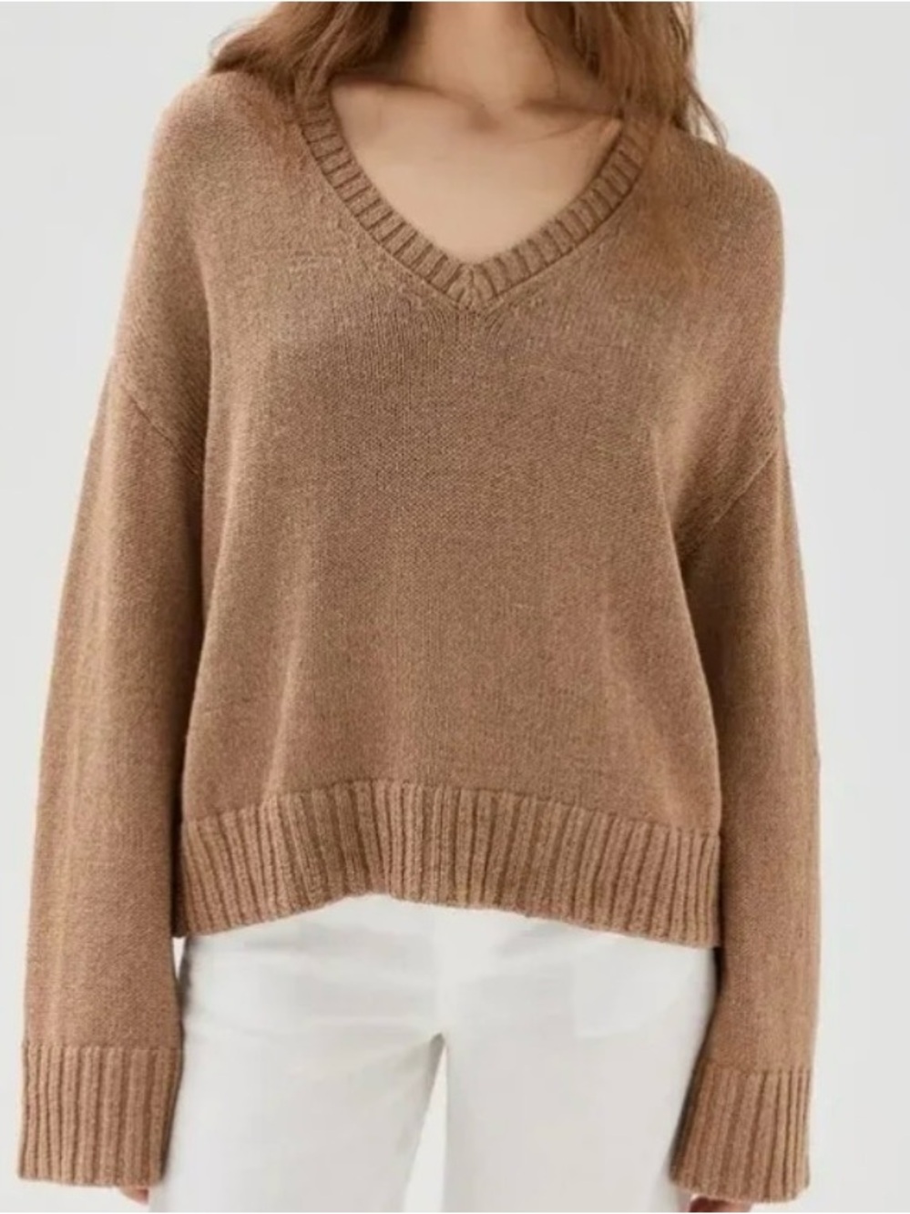Jenni Kayne Dylan Linen Blend Sweater in Sienna V-Neck Knit Sweater S